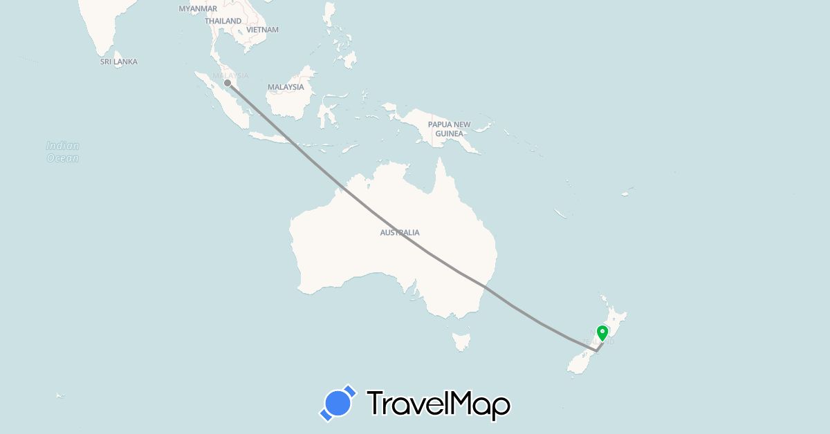 TravelMap itinerary: driving, bus, plane in Australia, Malaysia, New Zealand (Asia, Oceania)